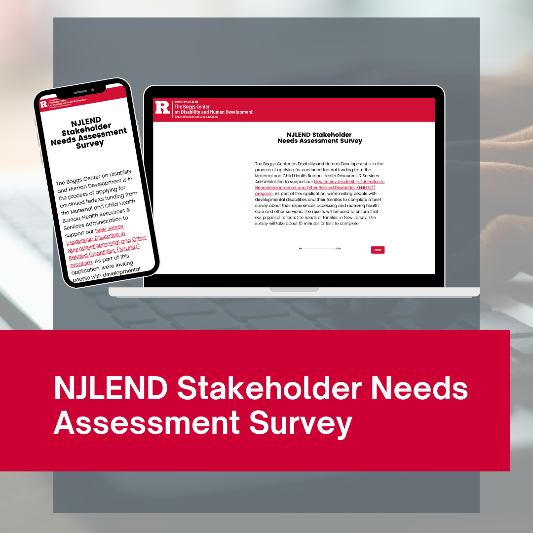 Image of stakeholder survey on laptop and smartphone. Text reads “NJLEND Stakeholder Needs Assessment Survey.”