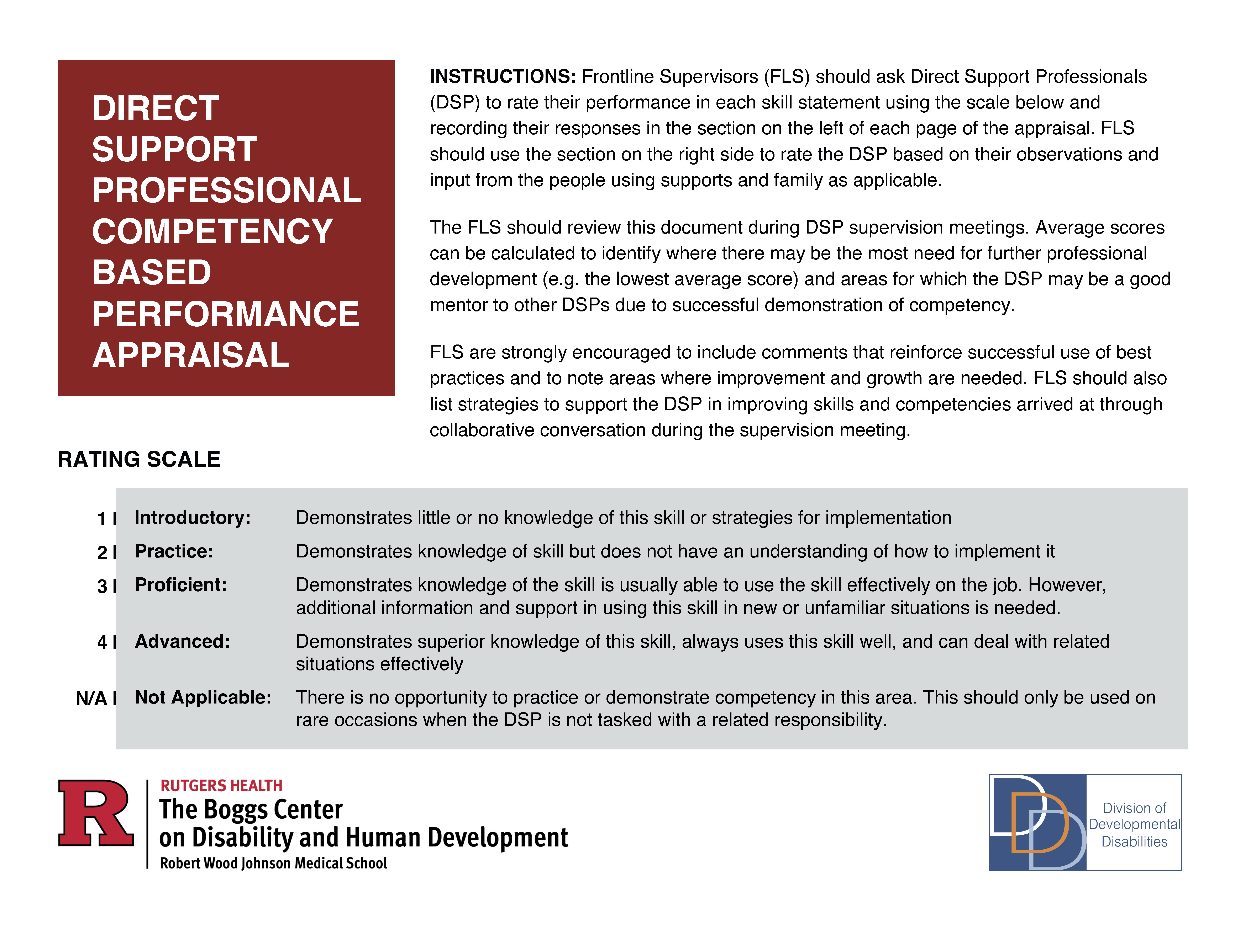 Direct Support Professional Competency Based Performance Appraisal